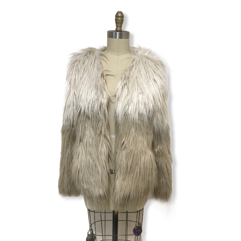 NWT John + Jenn ivory faux fur 2 tone jacket sz L